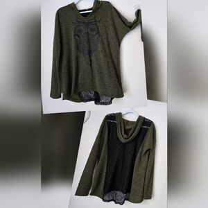 Olive Green Hooded Top with Owl Design